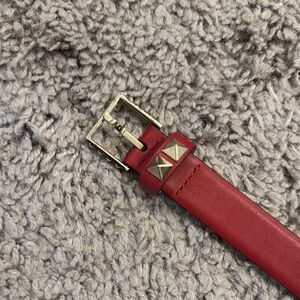 Red Leather Valentino Belt with Gold Buckle